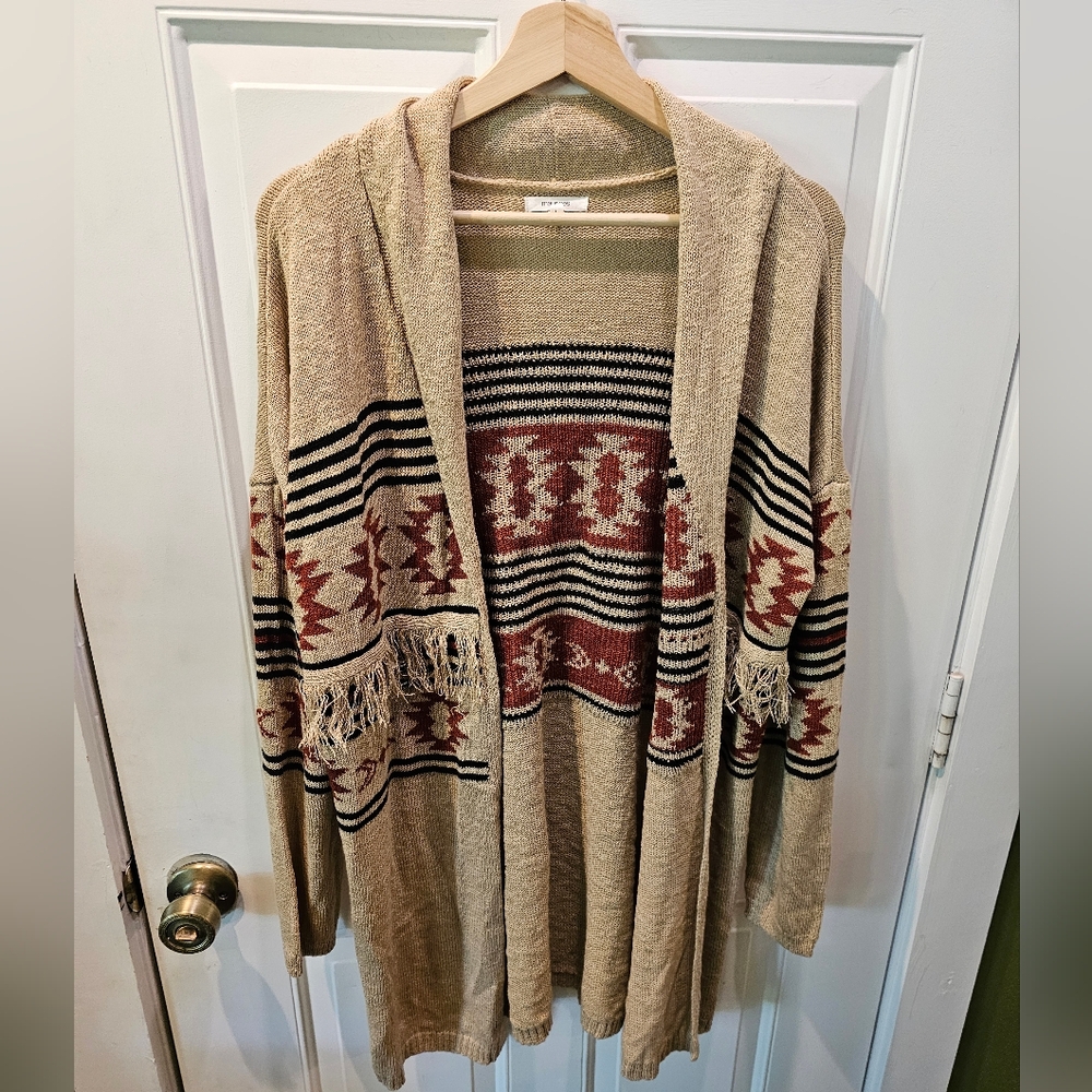 Maurices Cream and Red Cardigan Sweater L